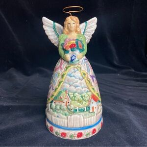 EUC Jim Shore Angel - Four Seasons Porcelain Bell Figurine with Floral Accents